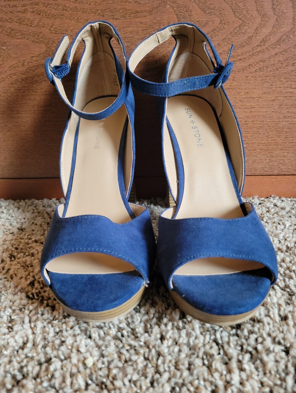 Sun + Stone Blue Suede Platform Sandals